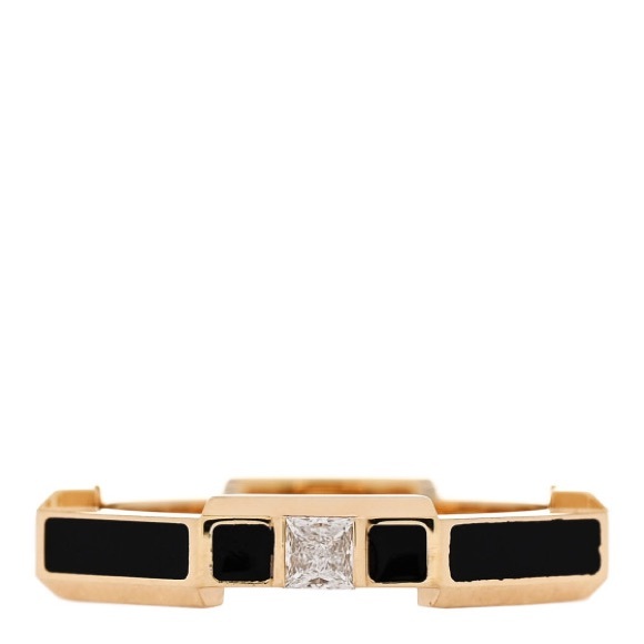 GUCCI 18K Yellow Gold Diamond Enamel Link to Love Ring size 10 Black - Picture 1 of 4